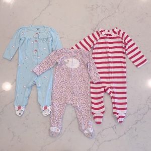 EUC Set Baby Girls Onesies- blue unicorn, purple floral lamb, pink stripe (6-9m)